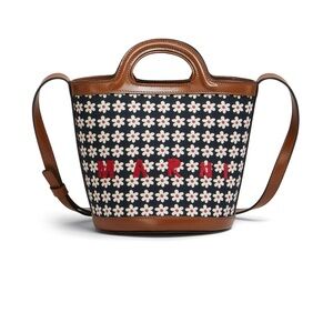 MARNI TROPICALIA Brown Leather Canvas Top Handle Bag Tote NWOT Daisy Print